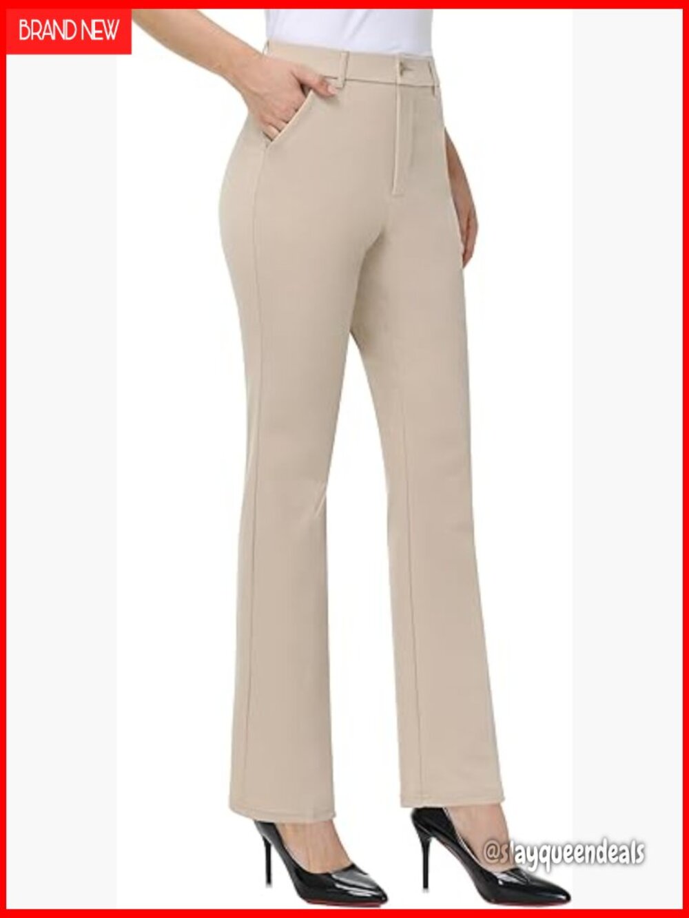 Stretchy Straight Leg Dress Pants with Pockets - Work Slacks